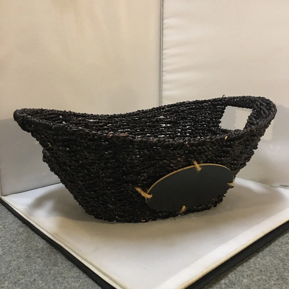 Woven Storage Basket Unisex Large Espresso Chalkboard Label Handle Cottagecore